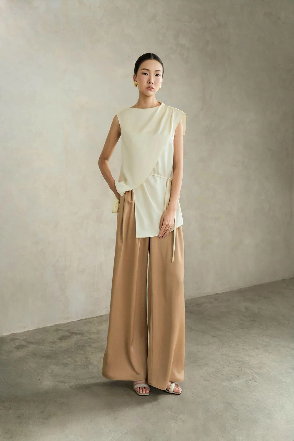 Cassia Straight Wide Leg Linen Cotton Floor Length Pants