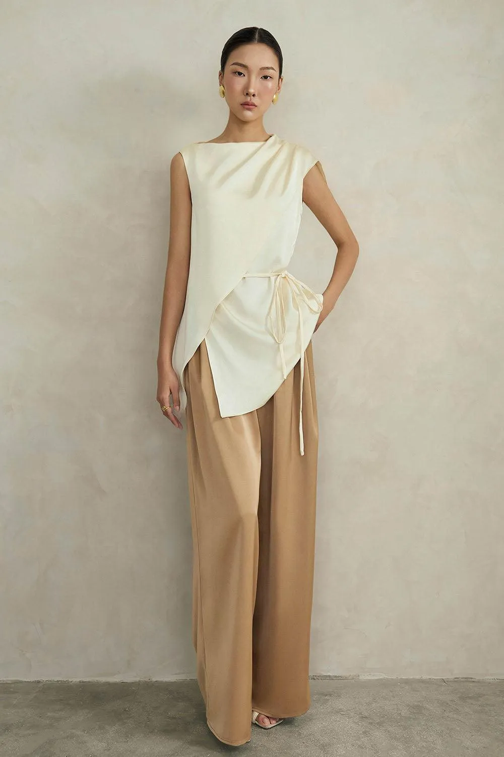 Cassia Straight Wide Leg Linen Cotton Floor Length Pants