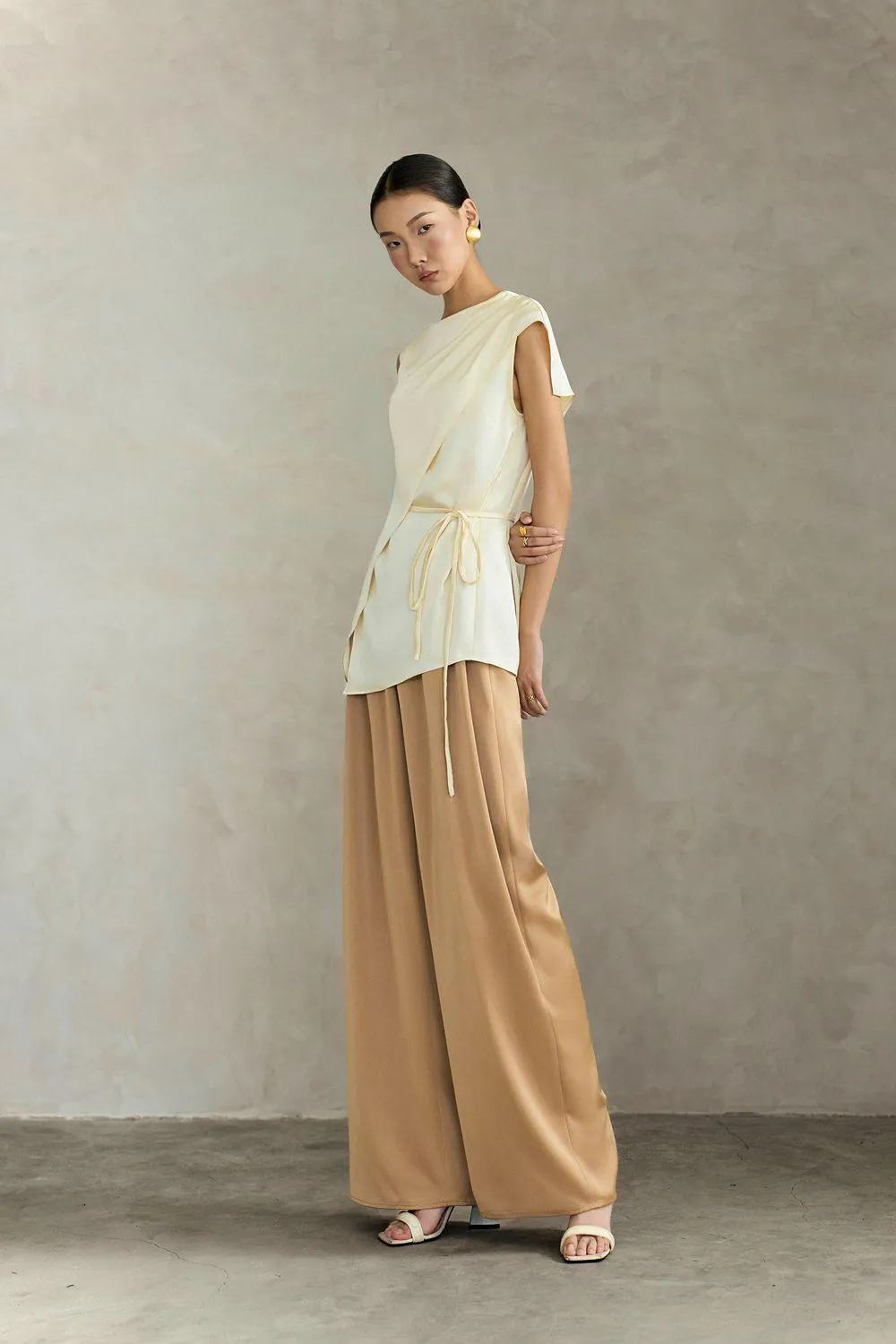 Cassia Straight Wide Leg Linen Cotton Floor Length Pants