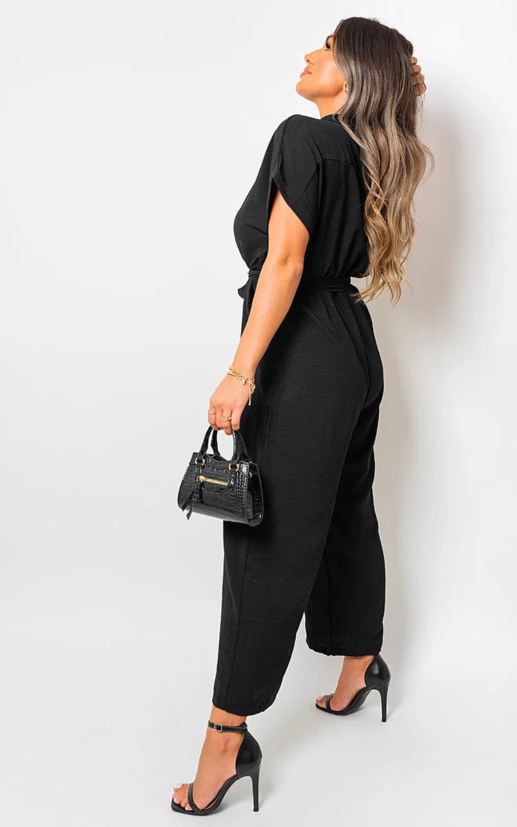 Casual Tie Waist Short Sleeve Jumpsuit