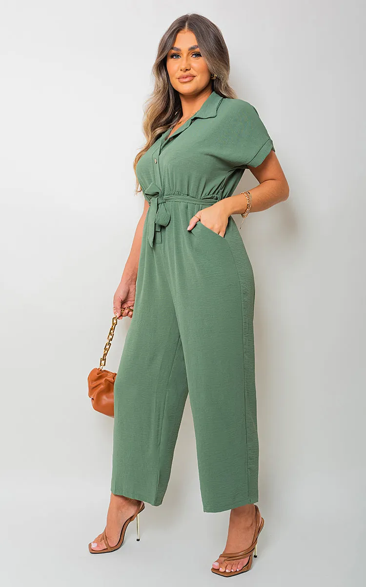 Casual Tie Waist Short Sleeve Jumpsuit