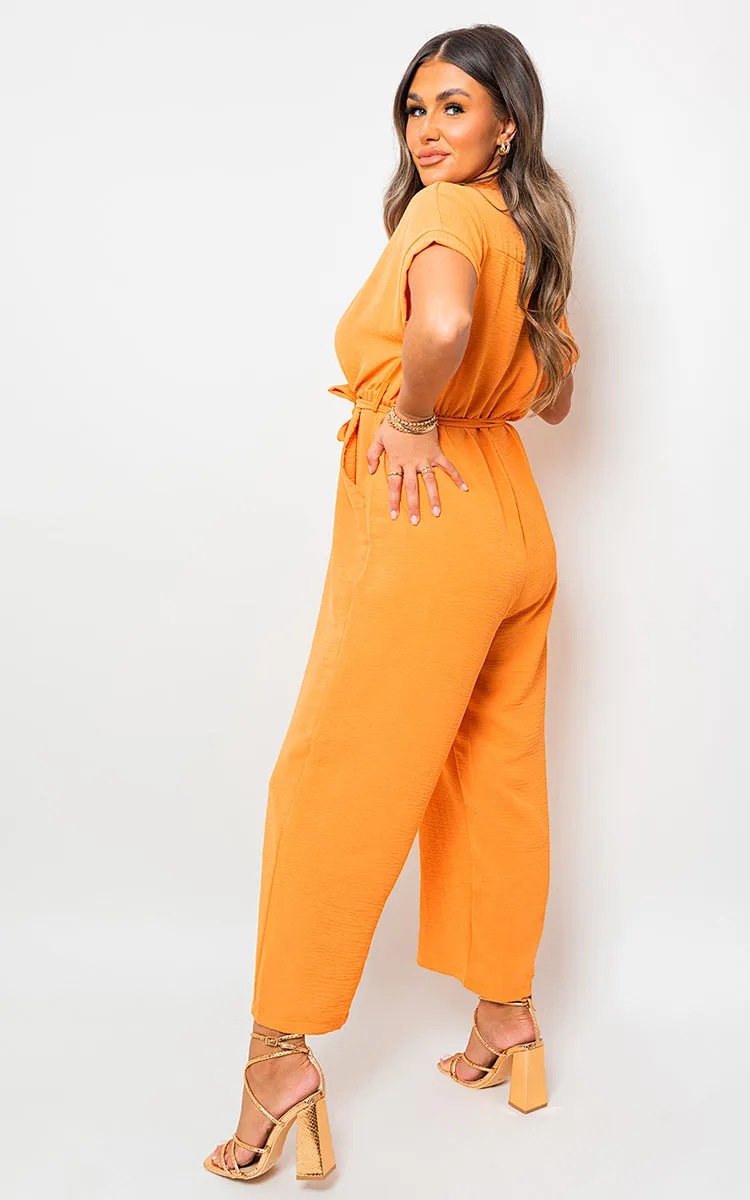 Casual Tie Waist Short Sleeve Jumpsuit