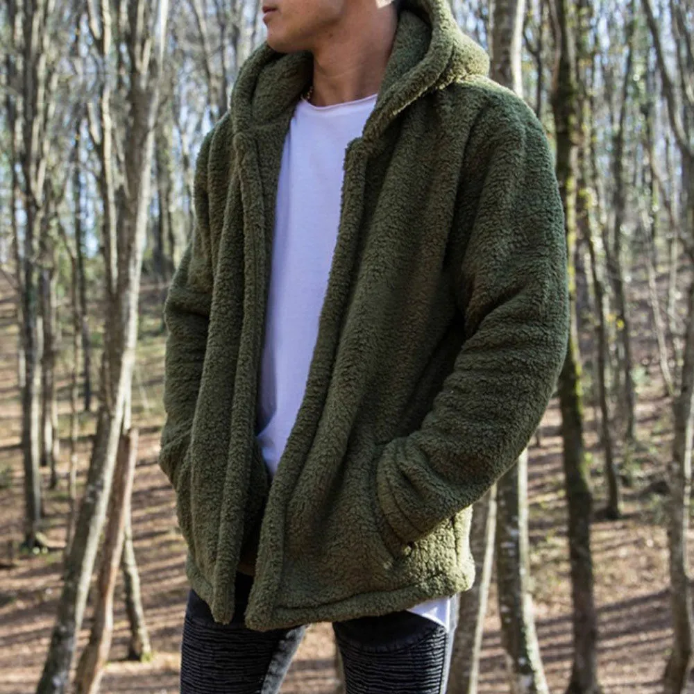 Casual Warm Men's Long Sleeve Fluffy Thick Cardigans For Winter