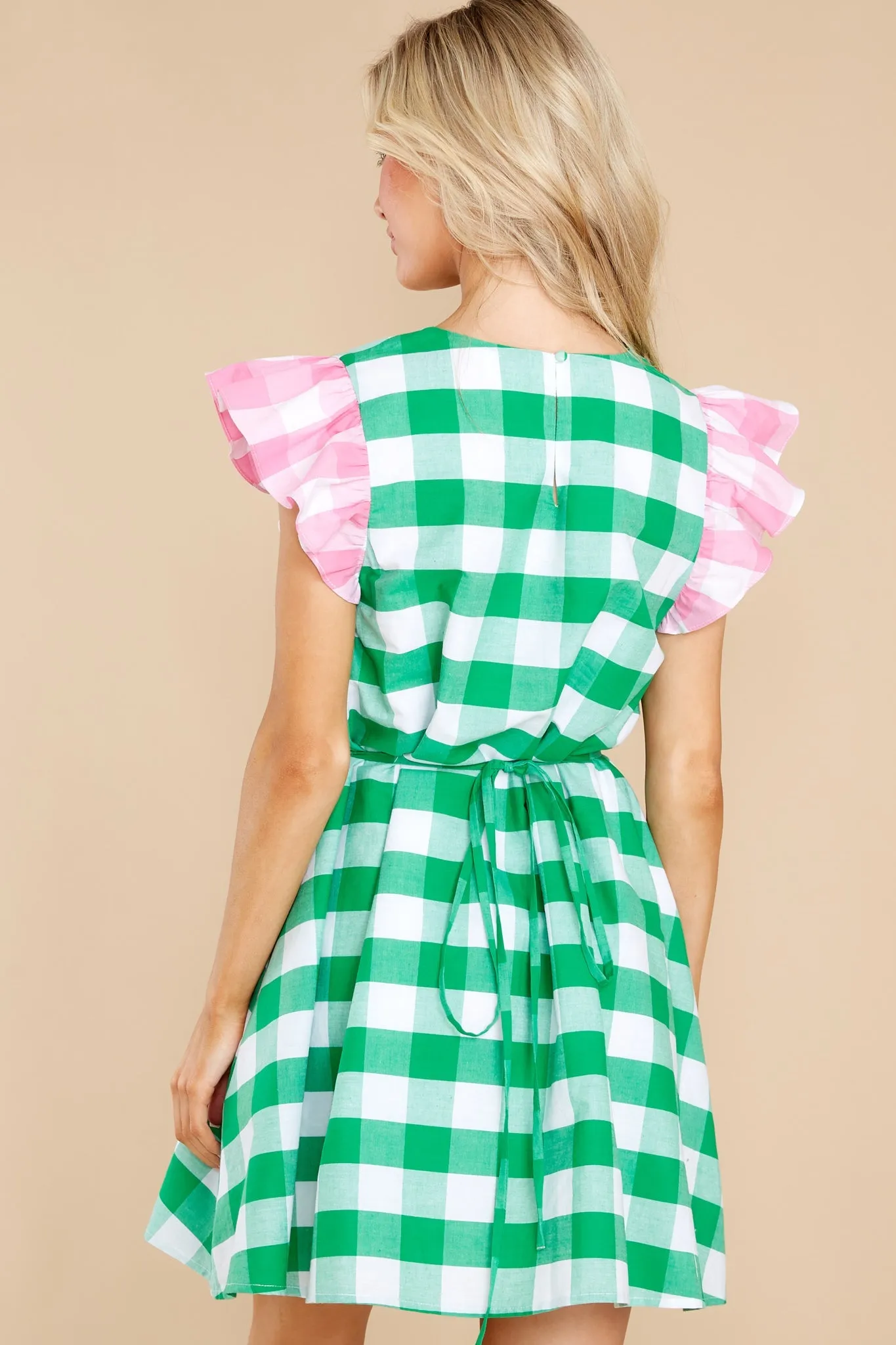 Charm Your Way Green And Pink Gingham Dress