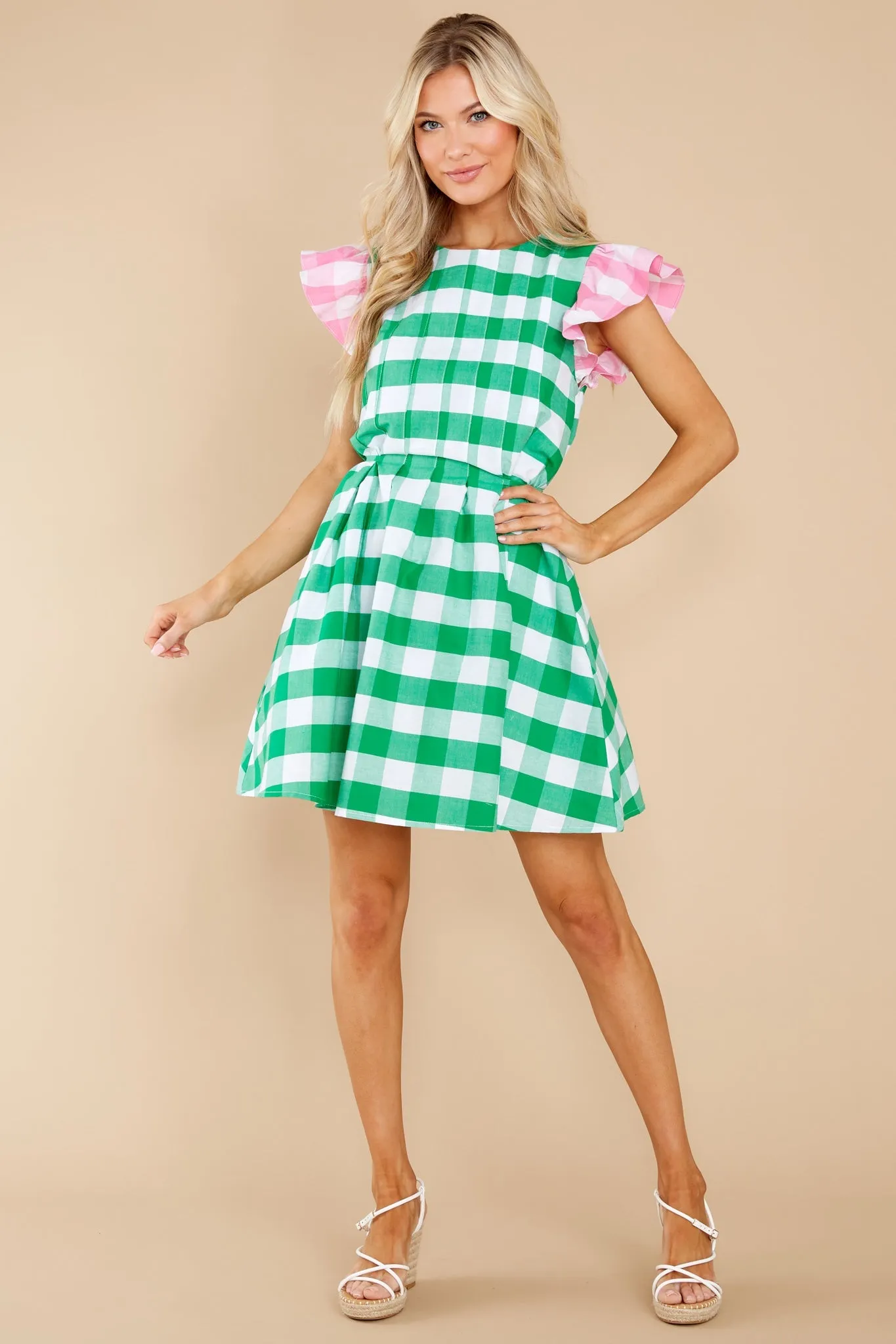 Charm Your Way Green And Pink Gingham Dress