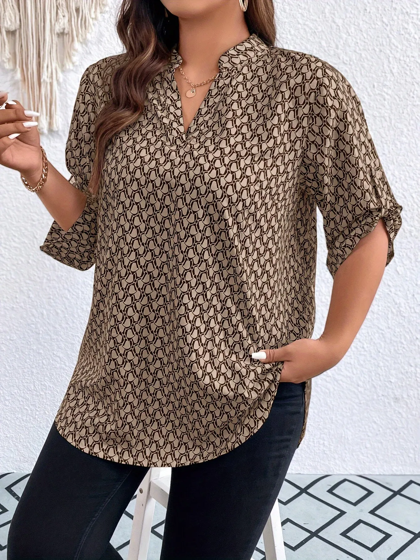 Chic Allover Print Plus Size Tunic Top for Women