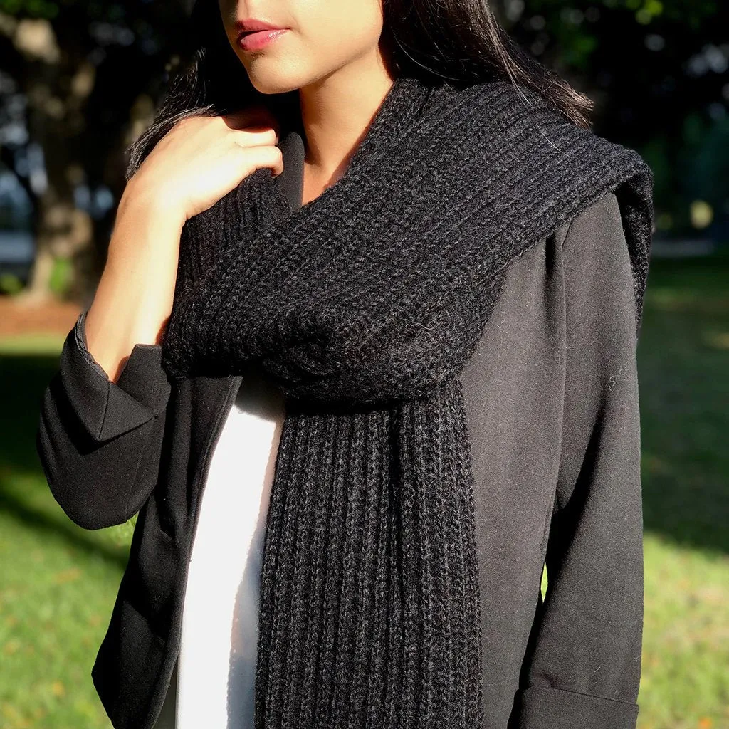 Chunky Black Knit Alpaca Scarf by SLATE   SALT