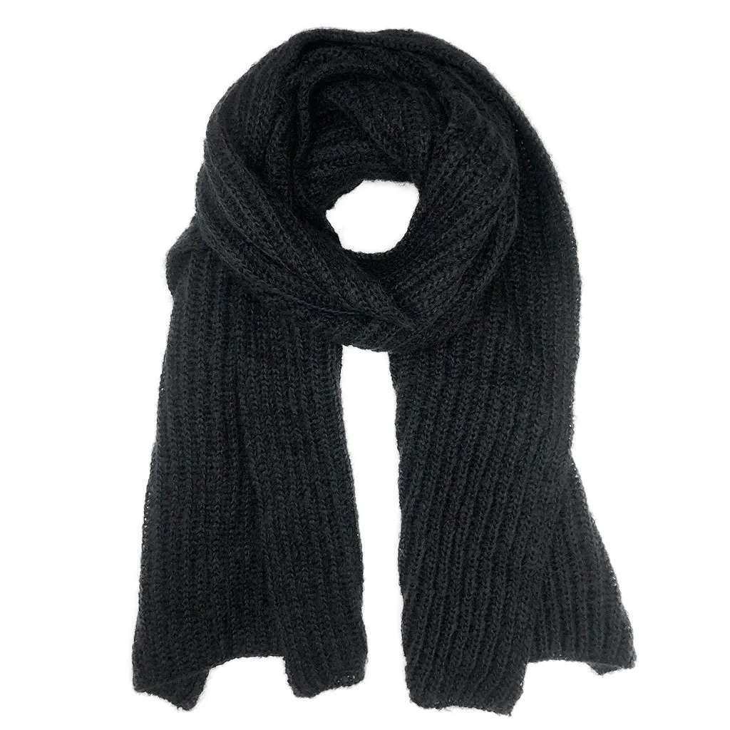 Chunky Black Knit Alpaca Scarf by SLATE   SALT