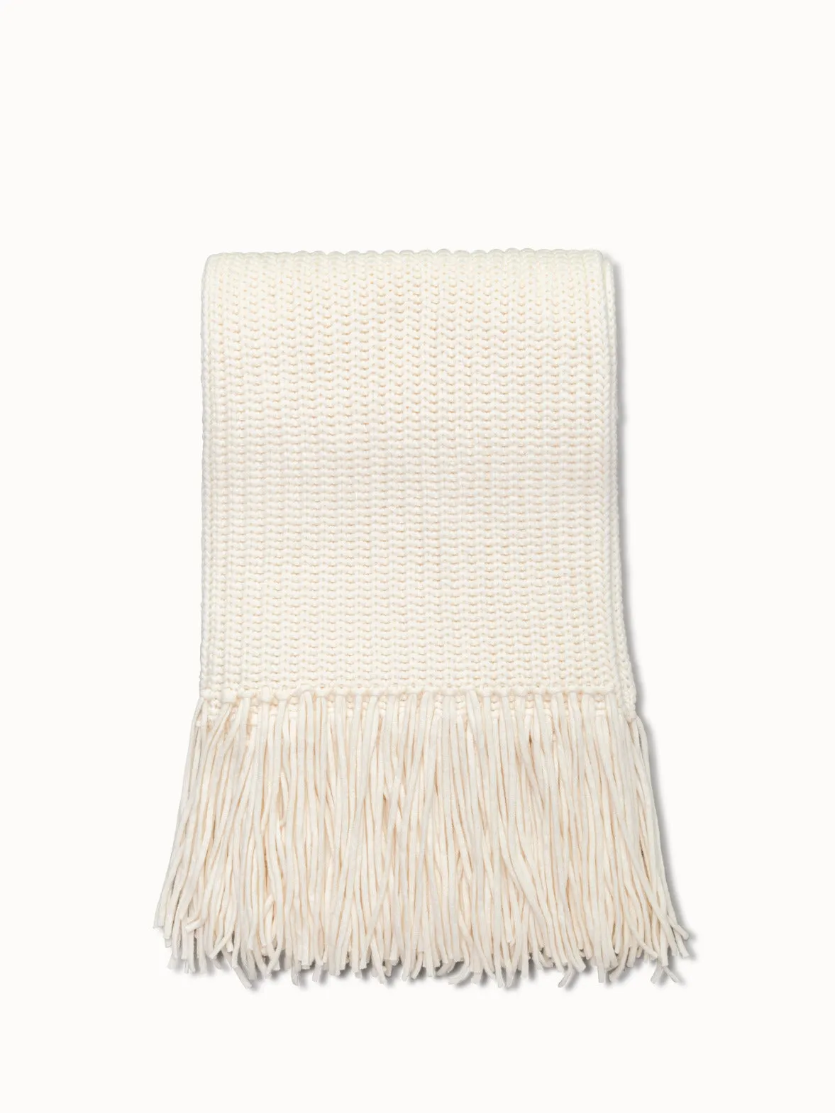 Chunky Knit Scarf with Fringes in Wool Cashmere Blend