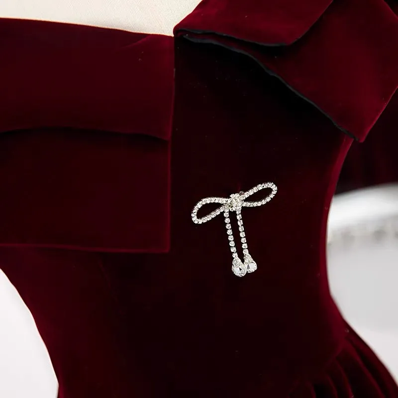 Classy Off The Shoulder Burgundy Velvet 8th Grade Formal Dress