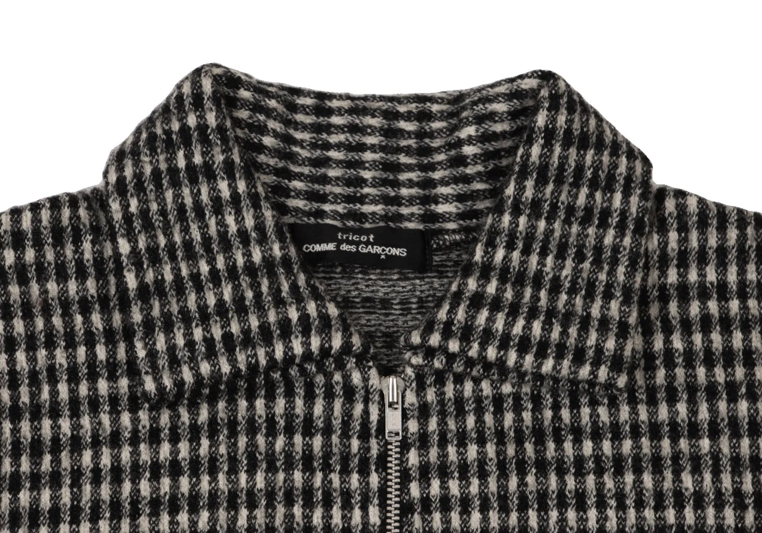 COMME des GARCONS JAPAN. TRICOT. Black, White Wool Check Cropped Knit Jacket