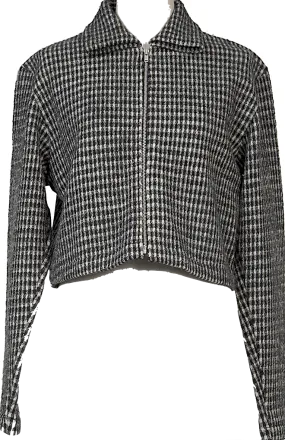 COMME des GARCONS JAPAN. TRICOT. Black, White Wool Check Cropped Knit Jacket