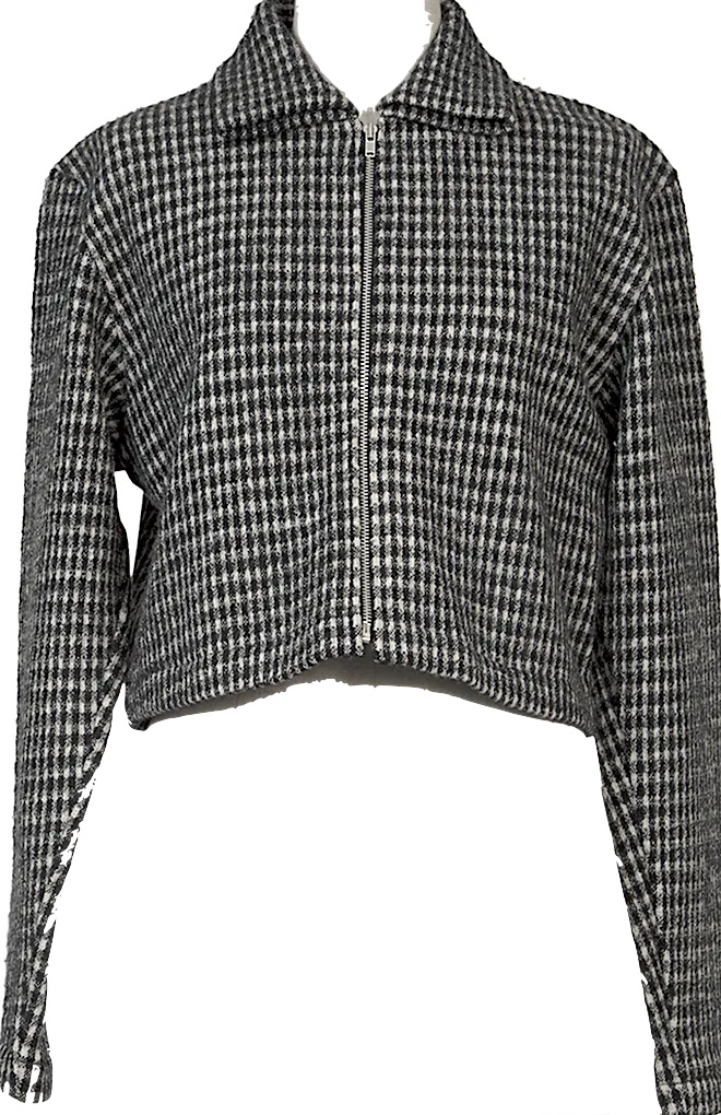 COMME des GARCONS JAPAN. TRICOT. Black, White Wool Check Cropped Knit Jacket