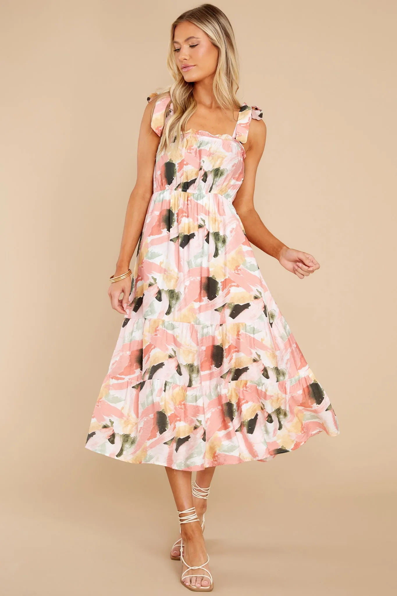 Creative Ideas Peach Multi Print Midi Dress