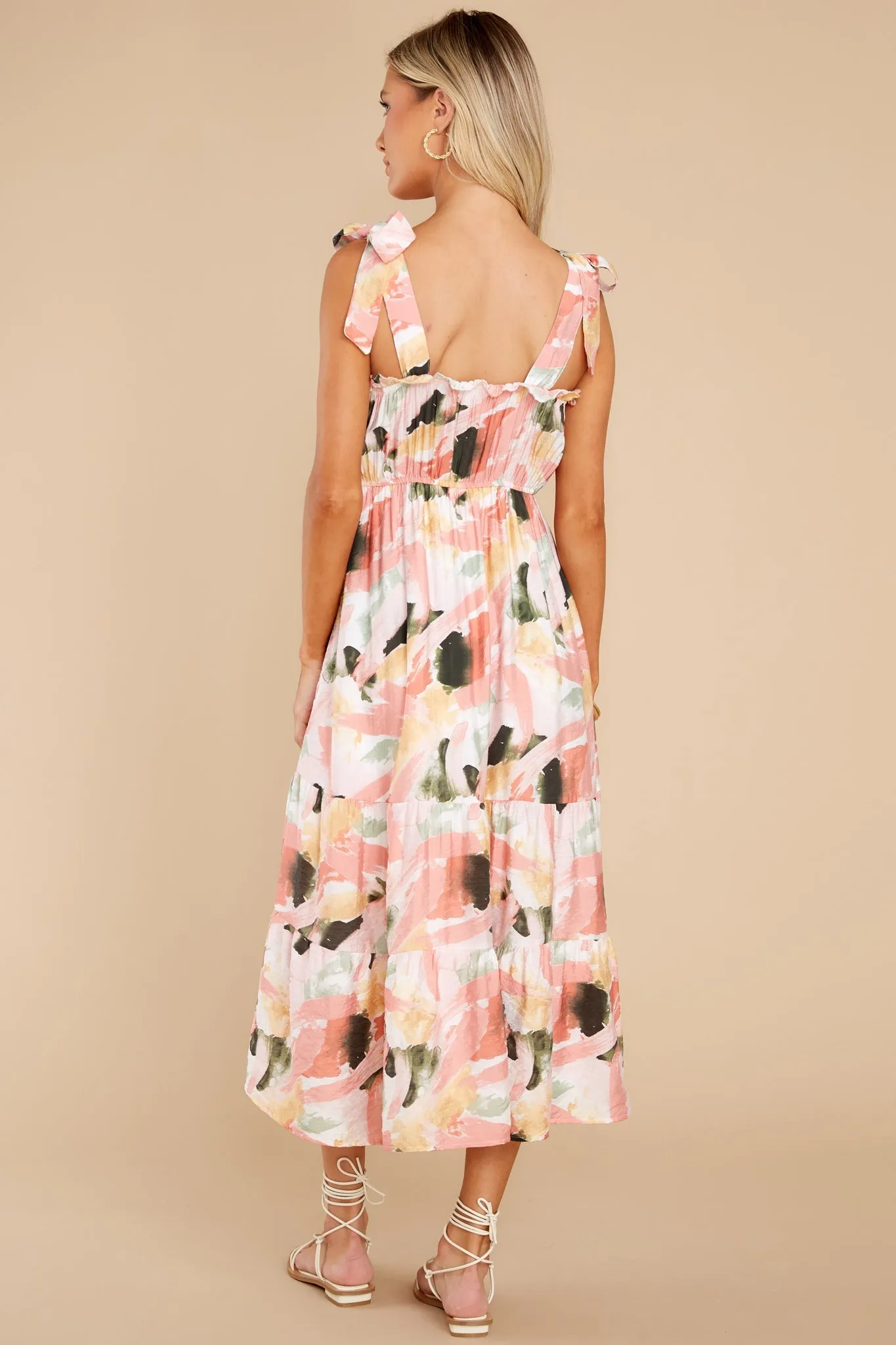 Creative Ideas Peach Multi Print Midi Dress