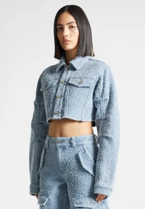 Cropped Boucle Denim Jacket - Mid Blue