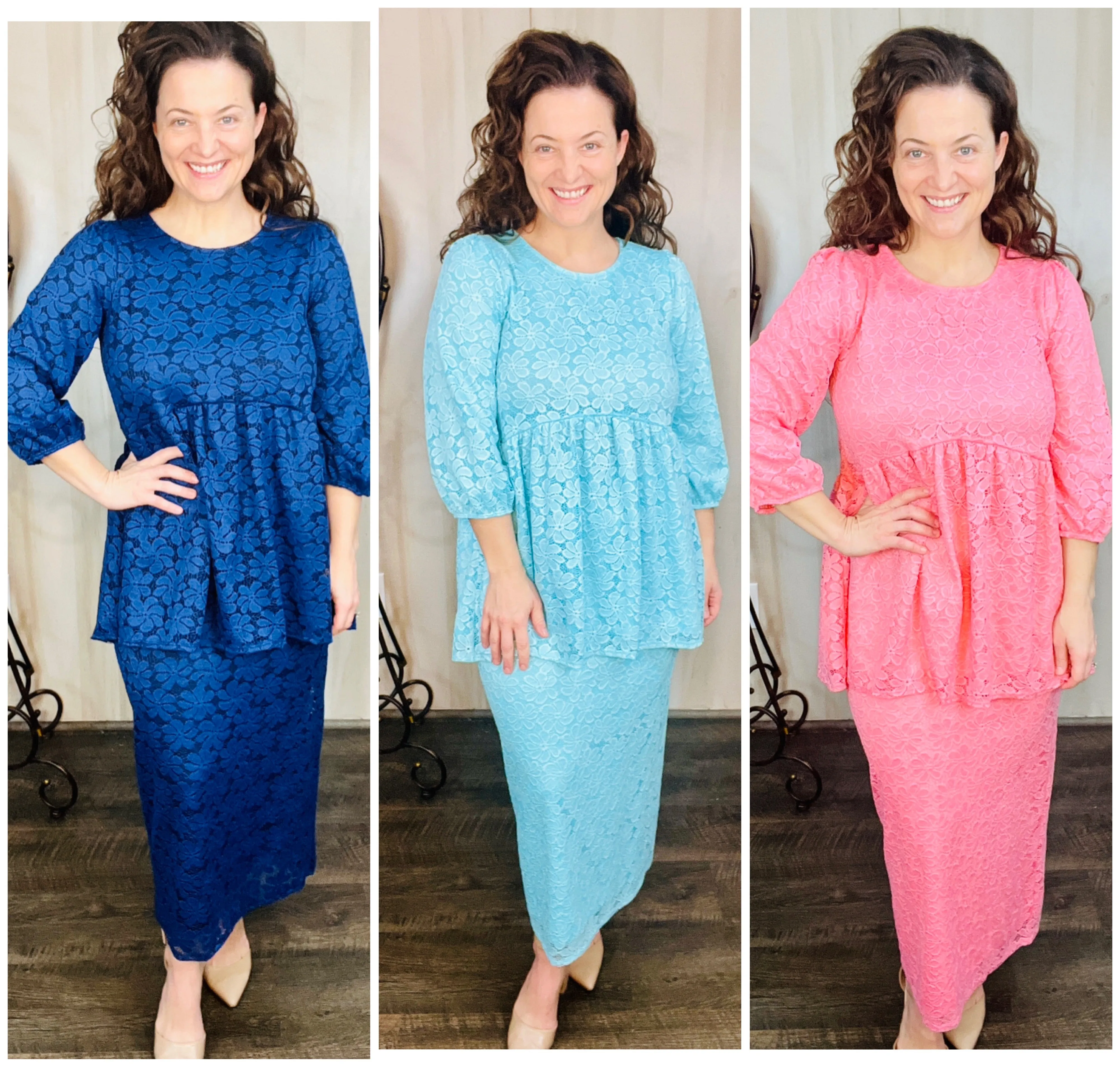 Daisy & Lace Tunic- Ice Blue, Navy or Coral Pink