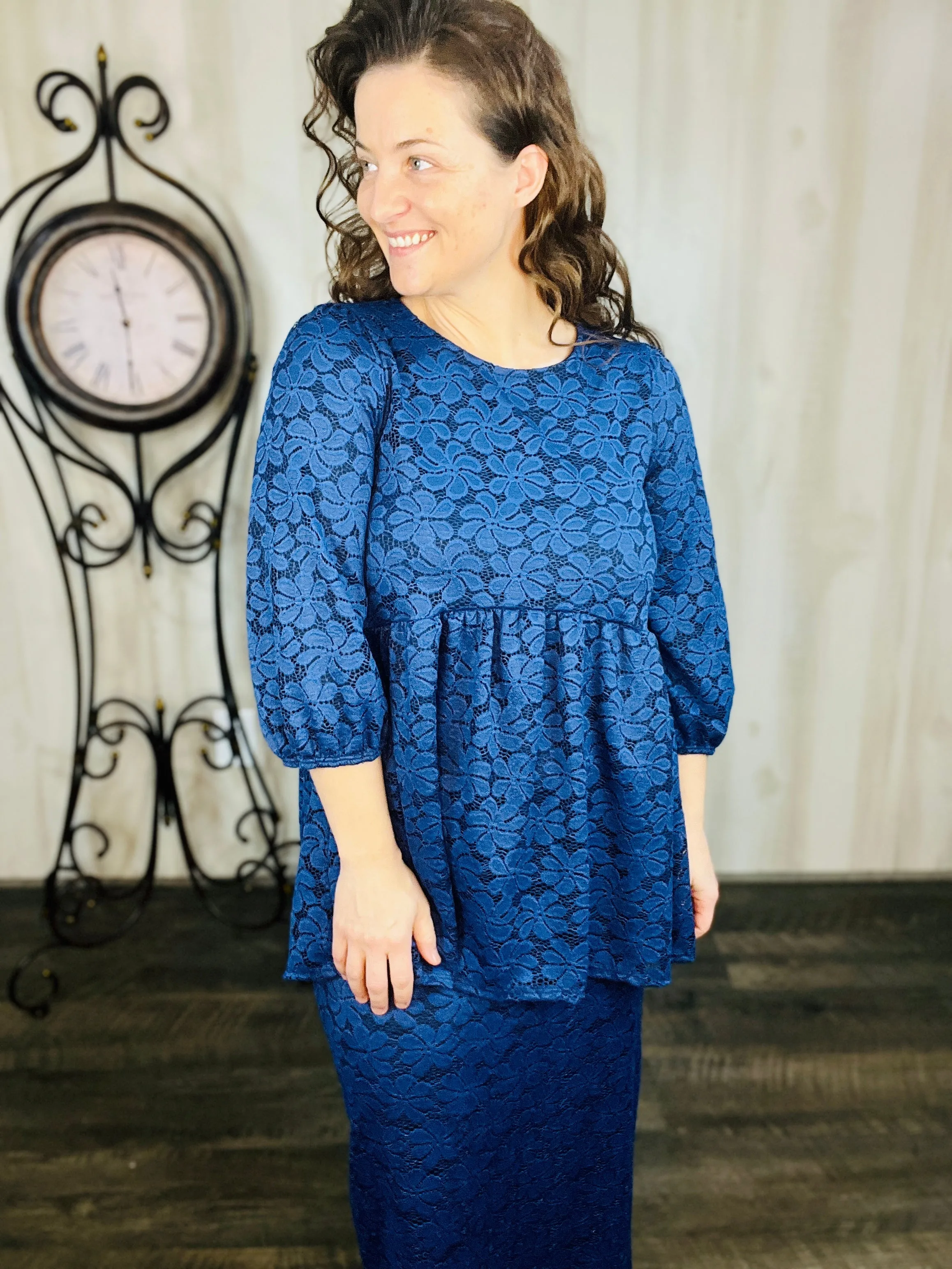 Daisy & Lace Tunic- Ice Blue, Navy or Coral Pink