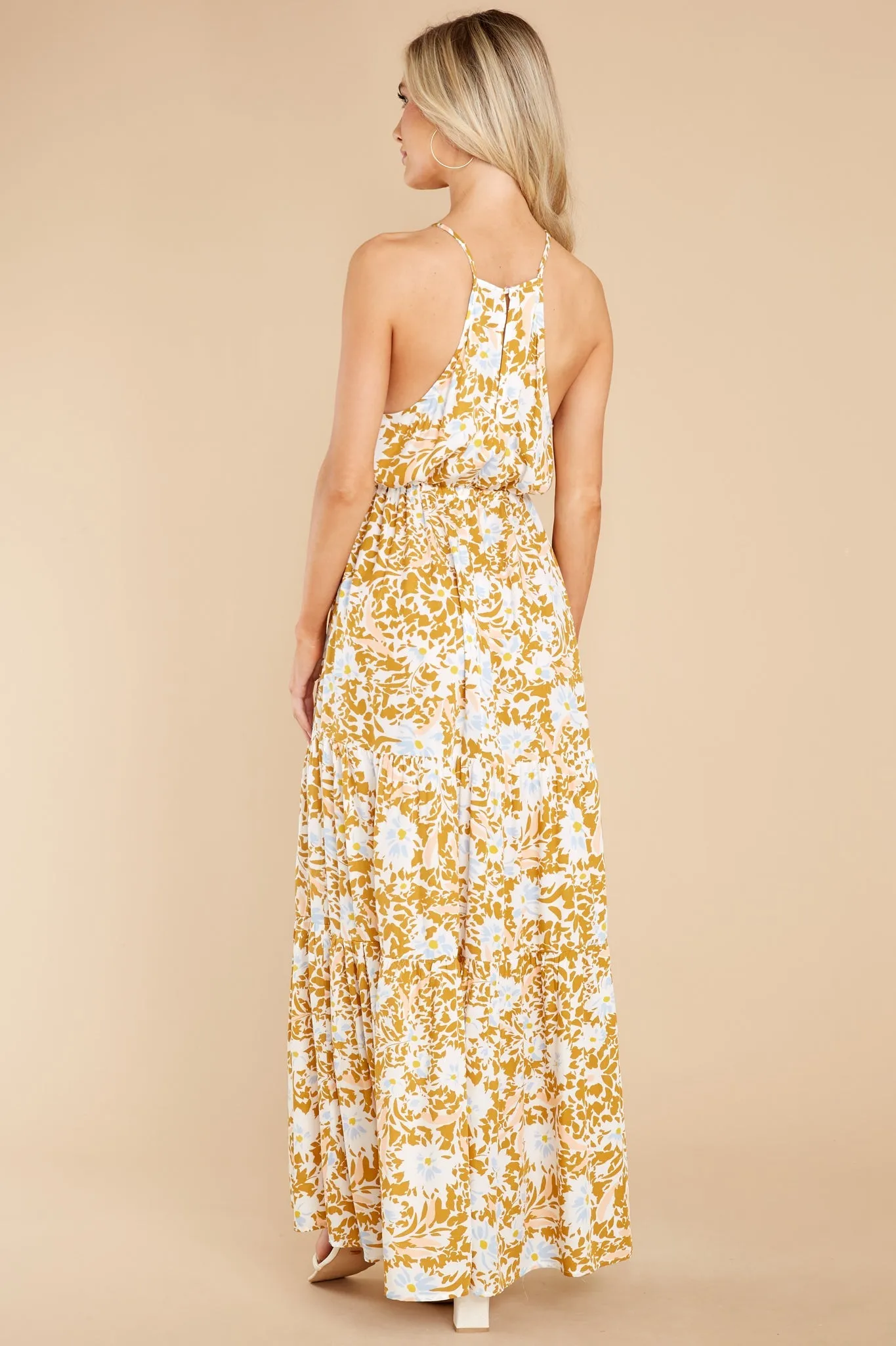 Dare To Believe Goldenrod Floral Print Maxi Dress