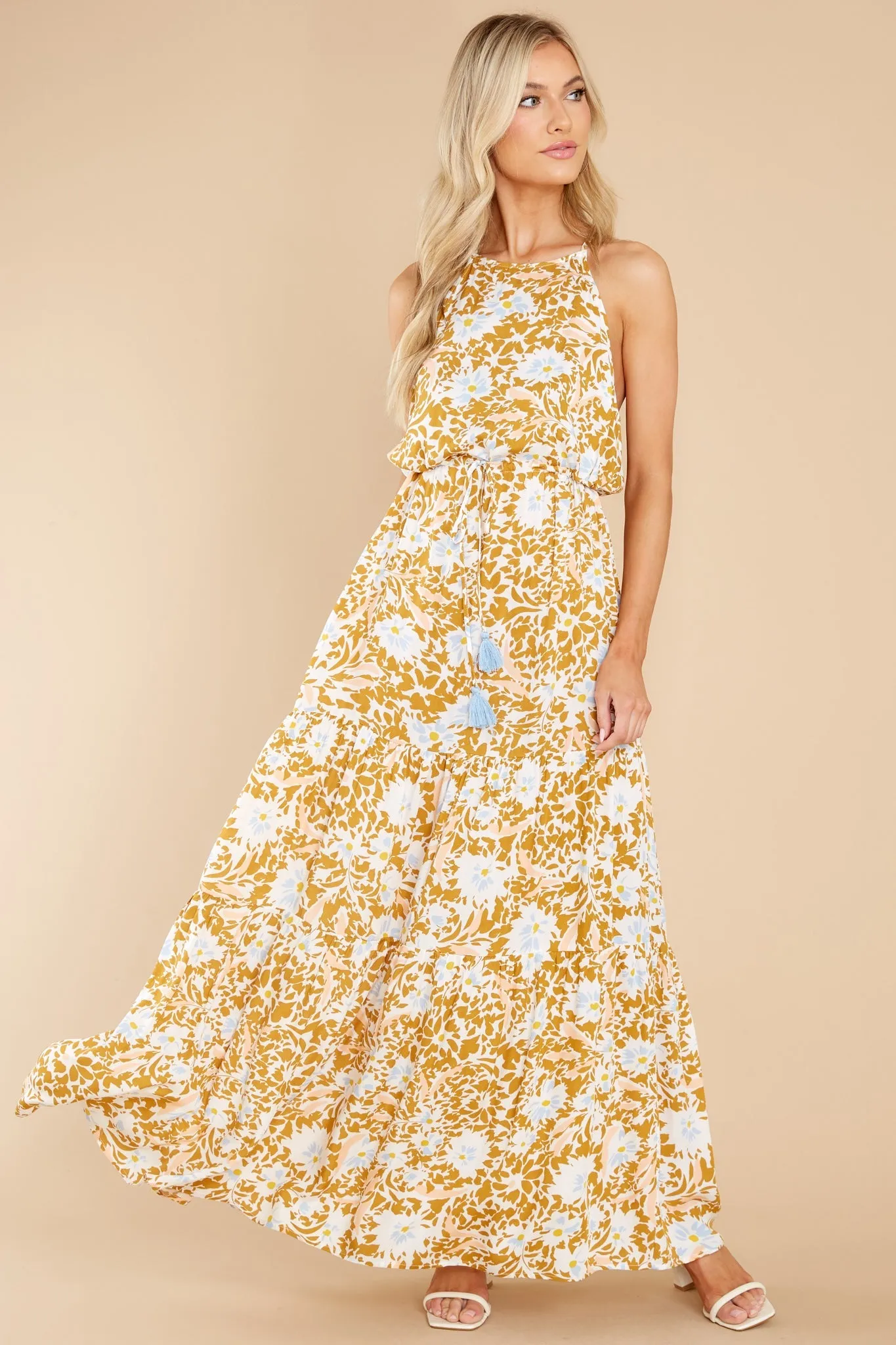 Dare To Believe Goldenrod Floral Print Maxi Dress