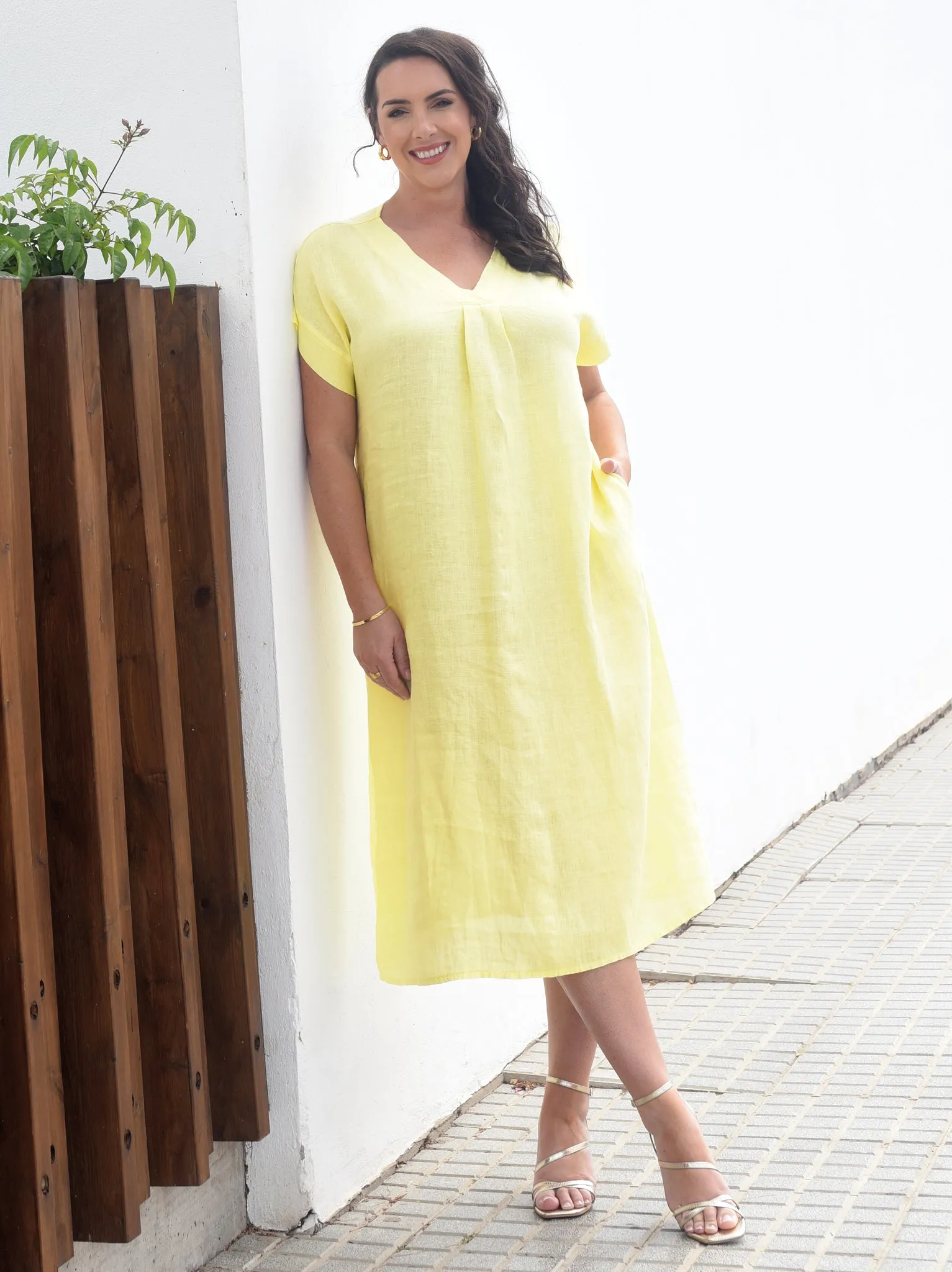 Dasha Fine Linen Dress - Lemon