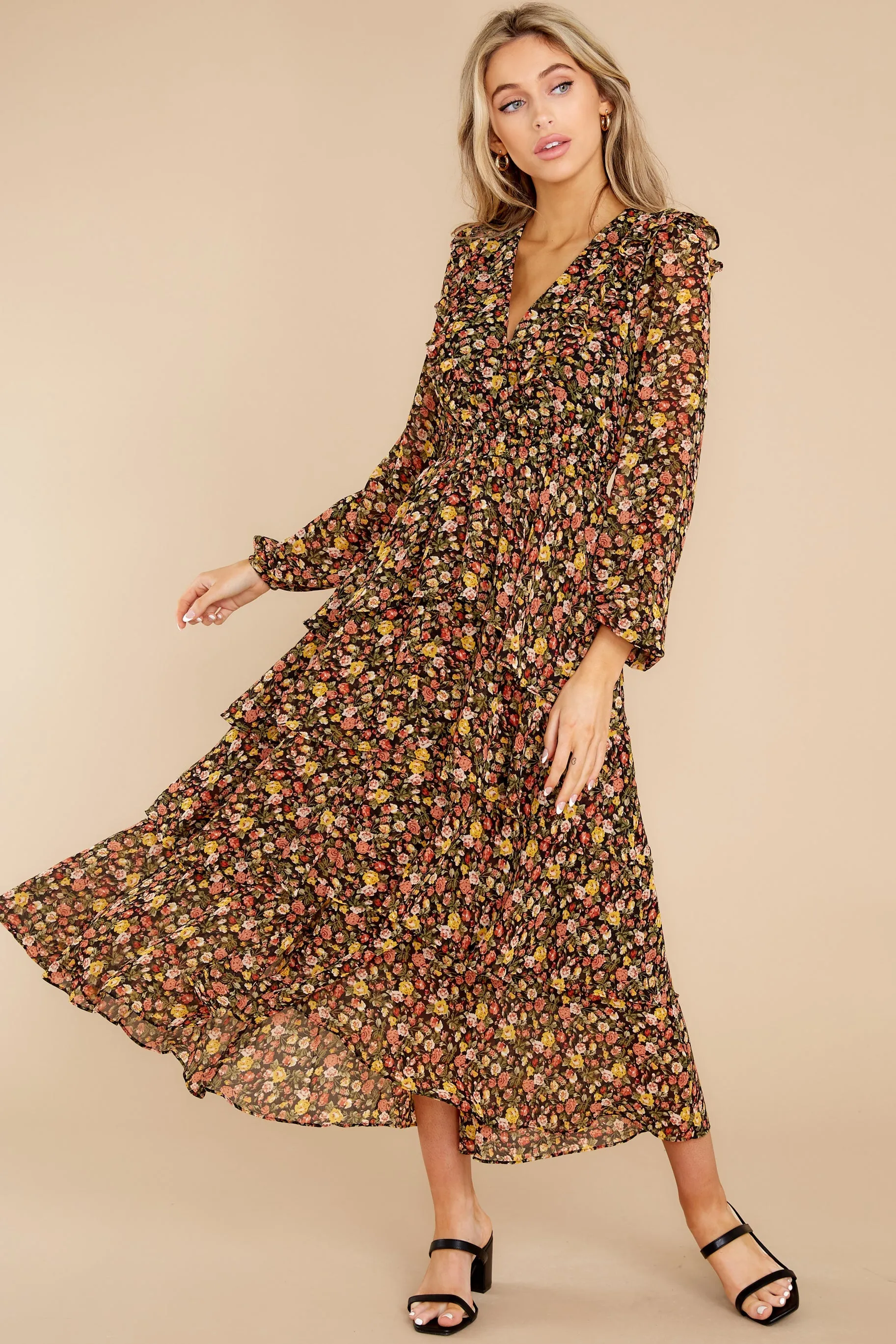 Delightful Moments Black Floral Print Maxi Dress