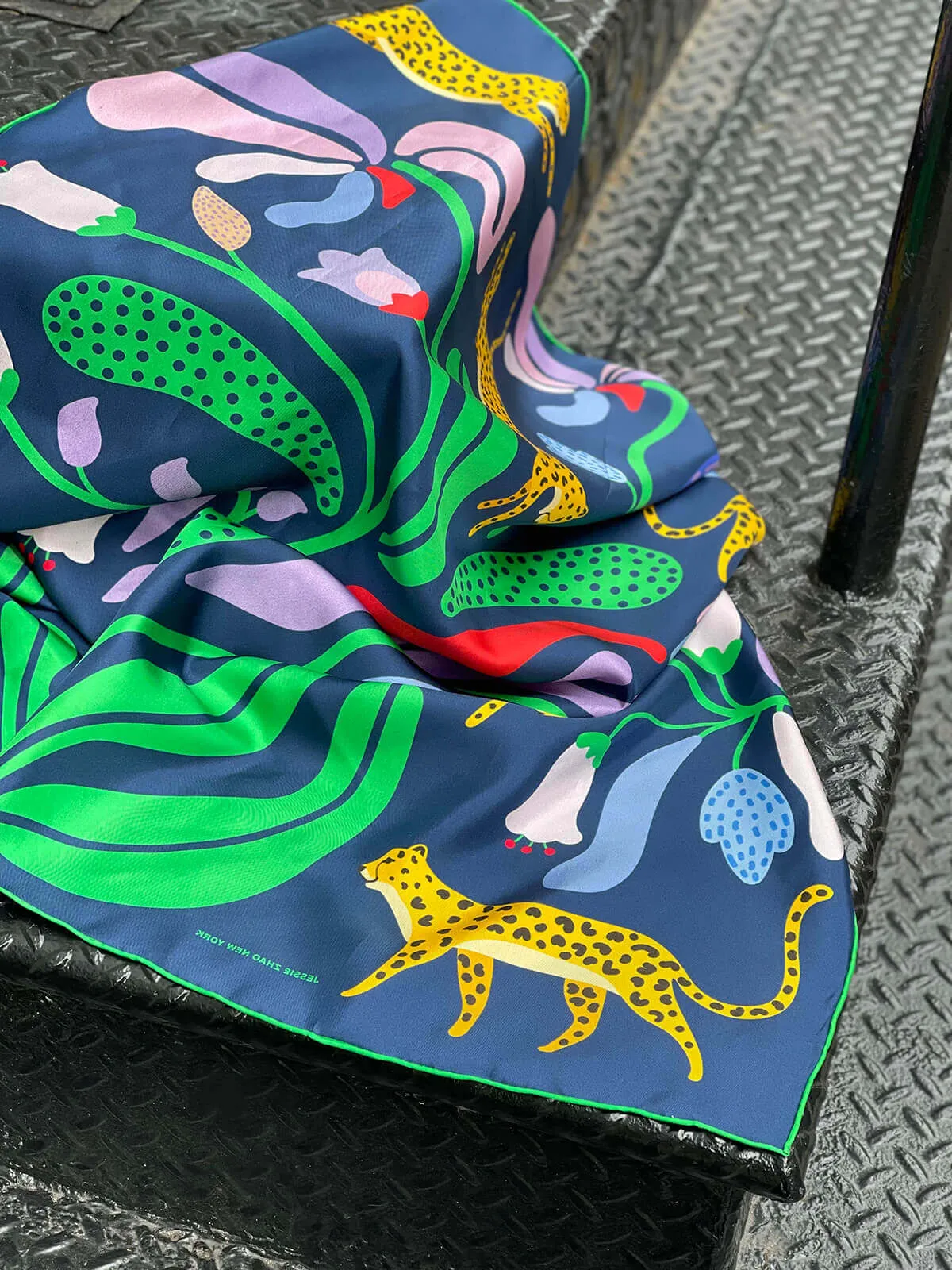 Double Sided Silk Scarf Of Jungle Night