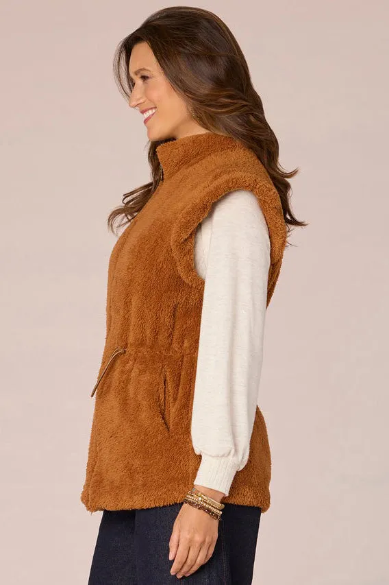 Drawstring Waist Fur Vest - Squash