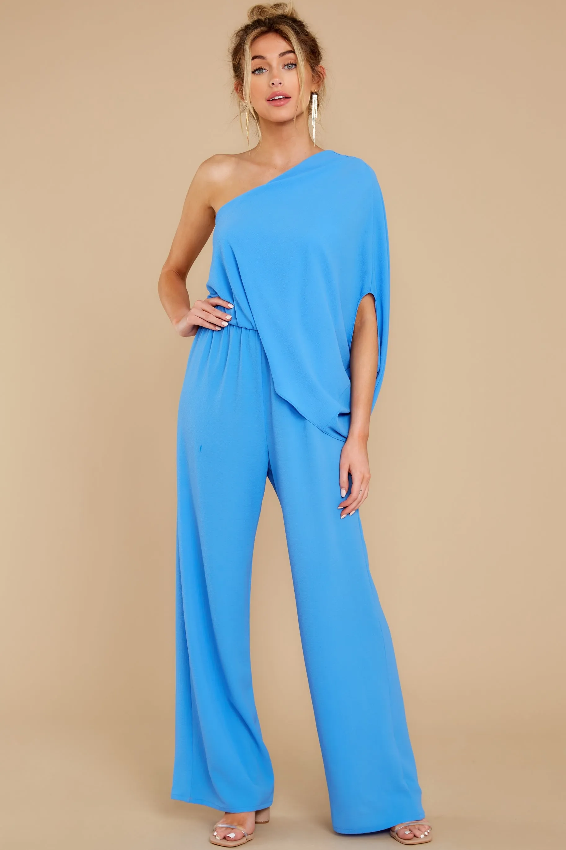 Dreaming Of New Blue One Shoulder Jumpsuit