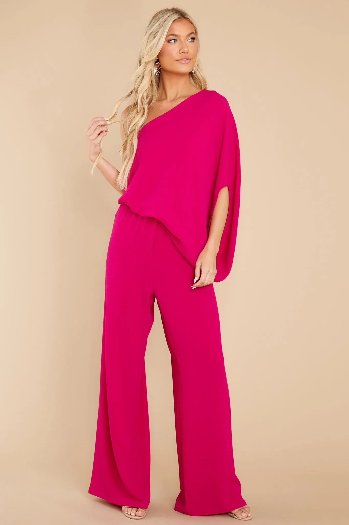 Dreaming Of New Fuchsia One Shoulder Jumpsuit