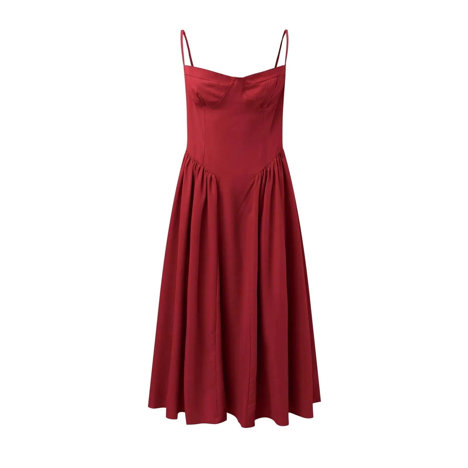 Elegant A Line Spaghetti Strap Sleeveless Holiday Party Midi Dress