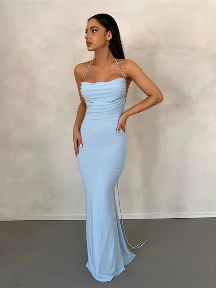 Elegant Backless Maxi Dress with Draped Detail