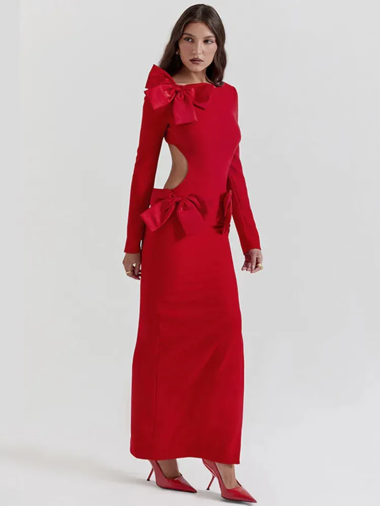 Elegant Bow Backless Maxi Christmas Party Dress