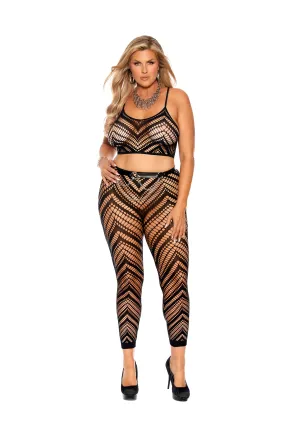 Elegant Moments Zig Zag Crochet Net Cami Top And Matching Leggings - Queen Size