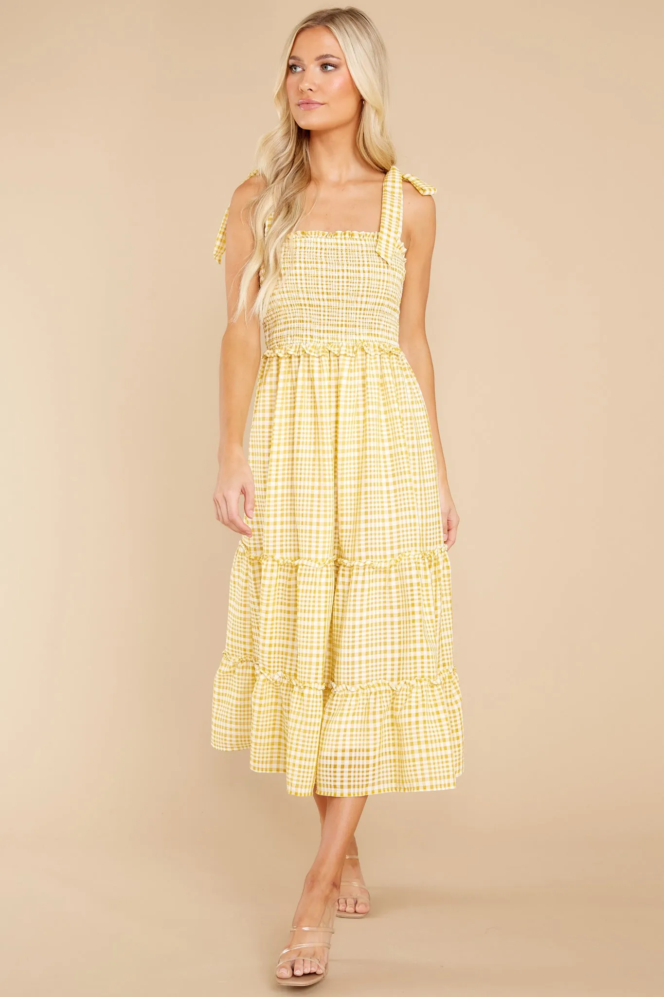 Enchanted Beauty Yellow Gingham Midi Dress