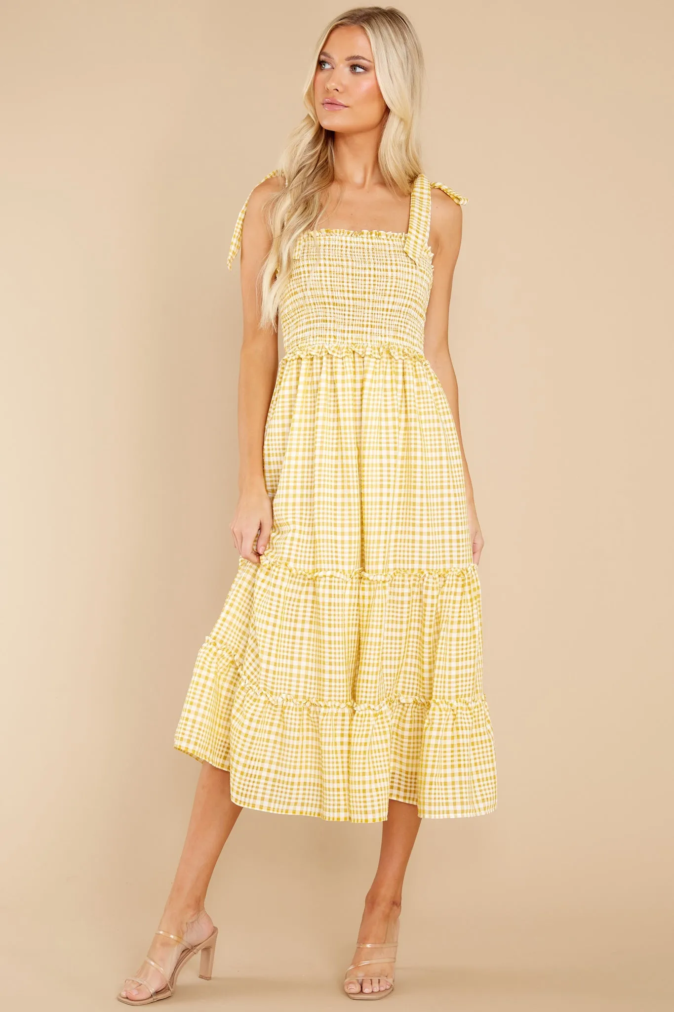 Enchanted Beauty Yellow Gingham Midi Dress