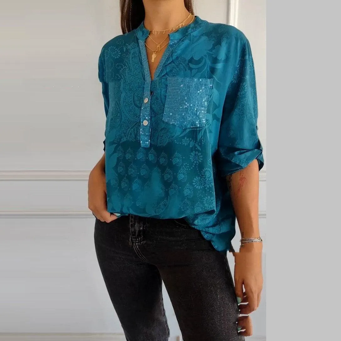 European And American Women's Clothing Fashion Elegant Printed Shirt Top