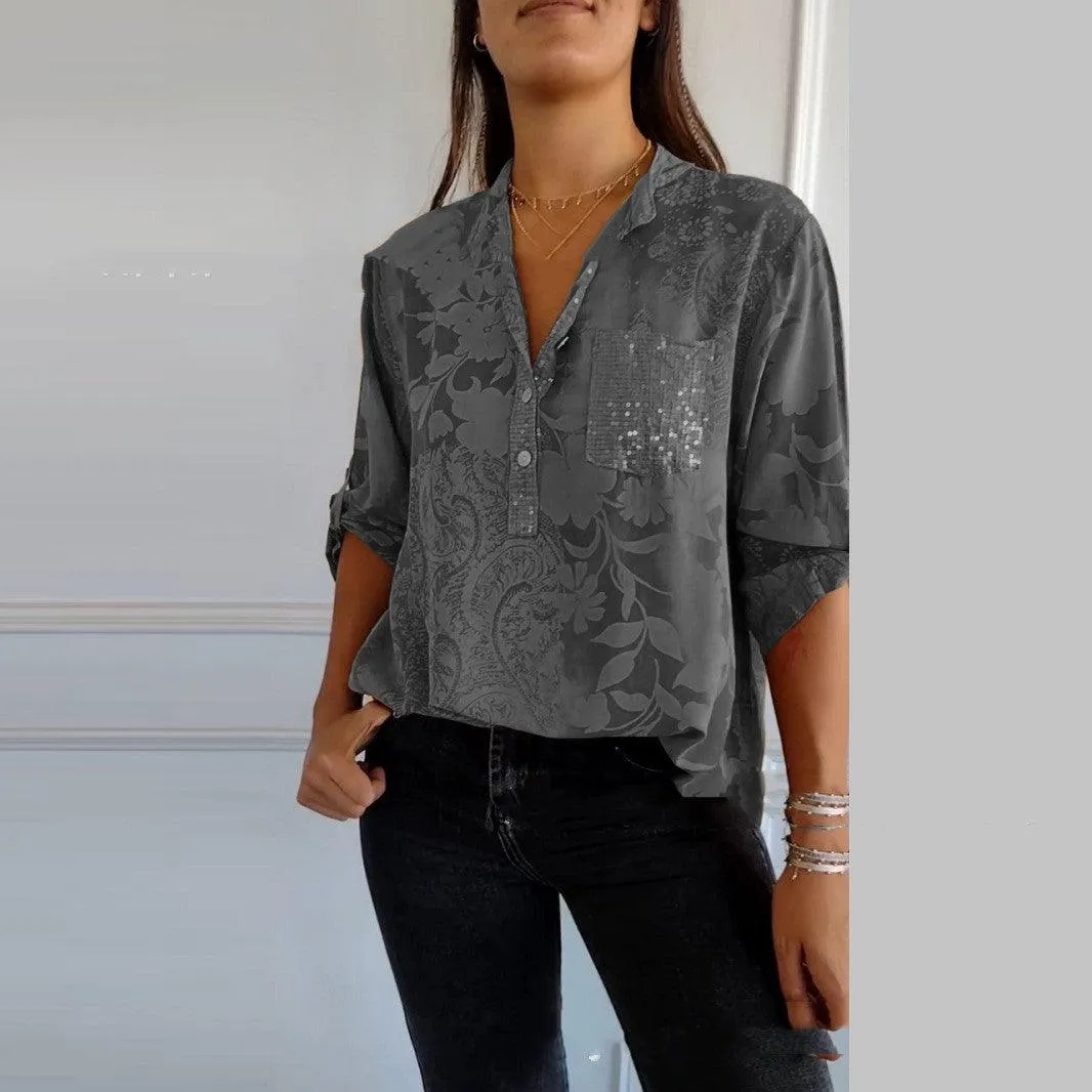 European And American Women's Clothing Fashion Elegant Printed Shirt Top