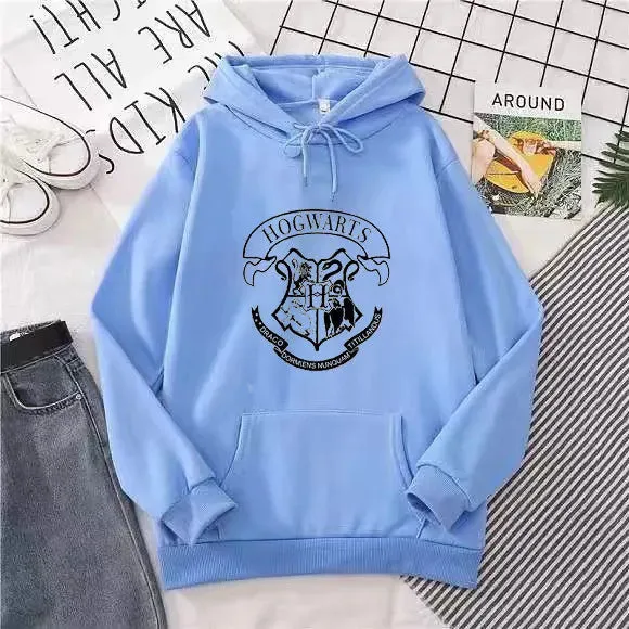 Fashion y2k Hogwarts Printed Hoodies Women Sweatshirt Autumn Winter Long Sleeves Plus Velvet Casual Loose Fleece Tops Oversized