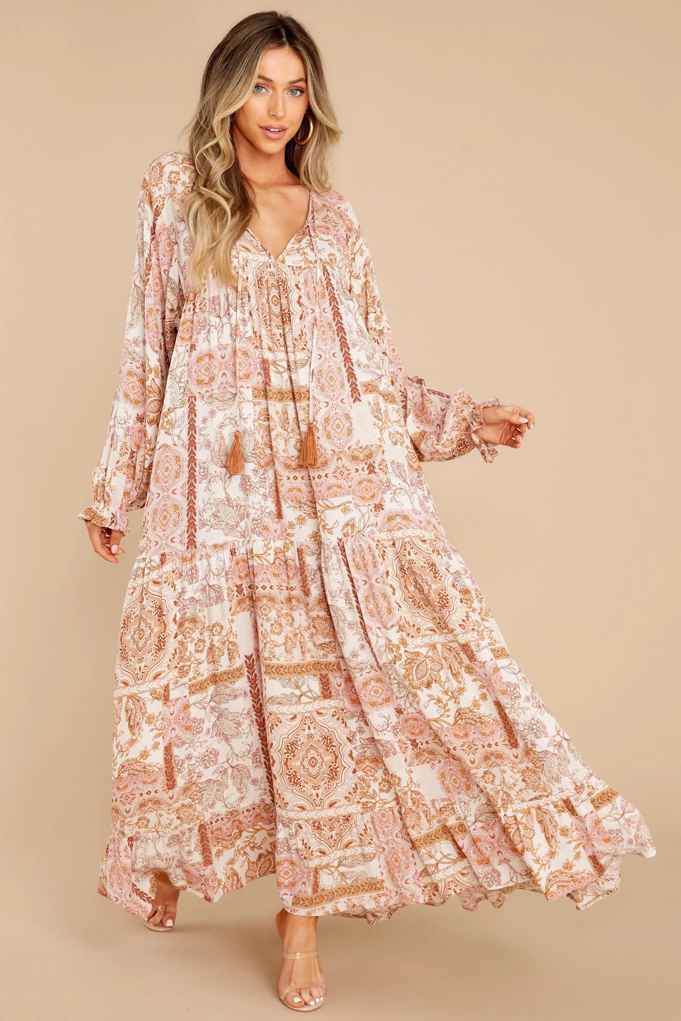 Fields Of Blooms Ivory Multi Print Maxi Dress