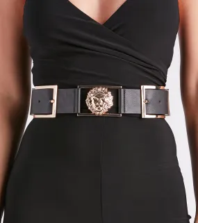 Fierce And Fab Lion Pendant Double Buckle Belt