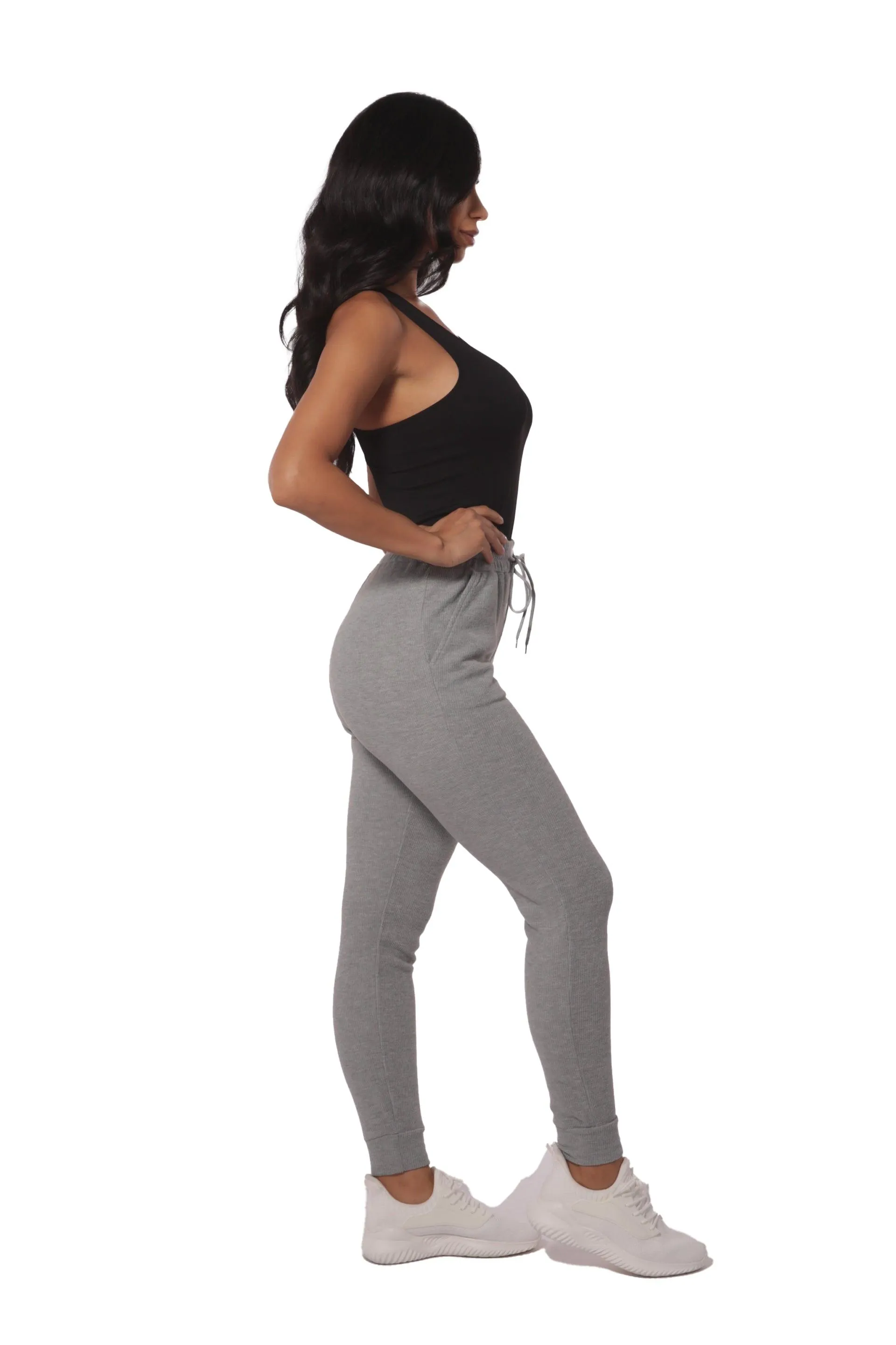 Fleece Lined Waffle Jogger Sweatpants - Light Grey