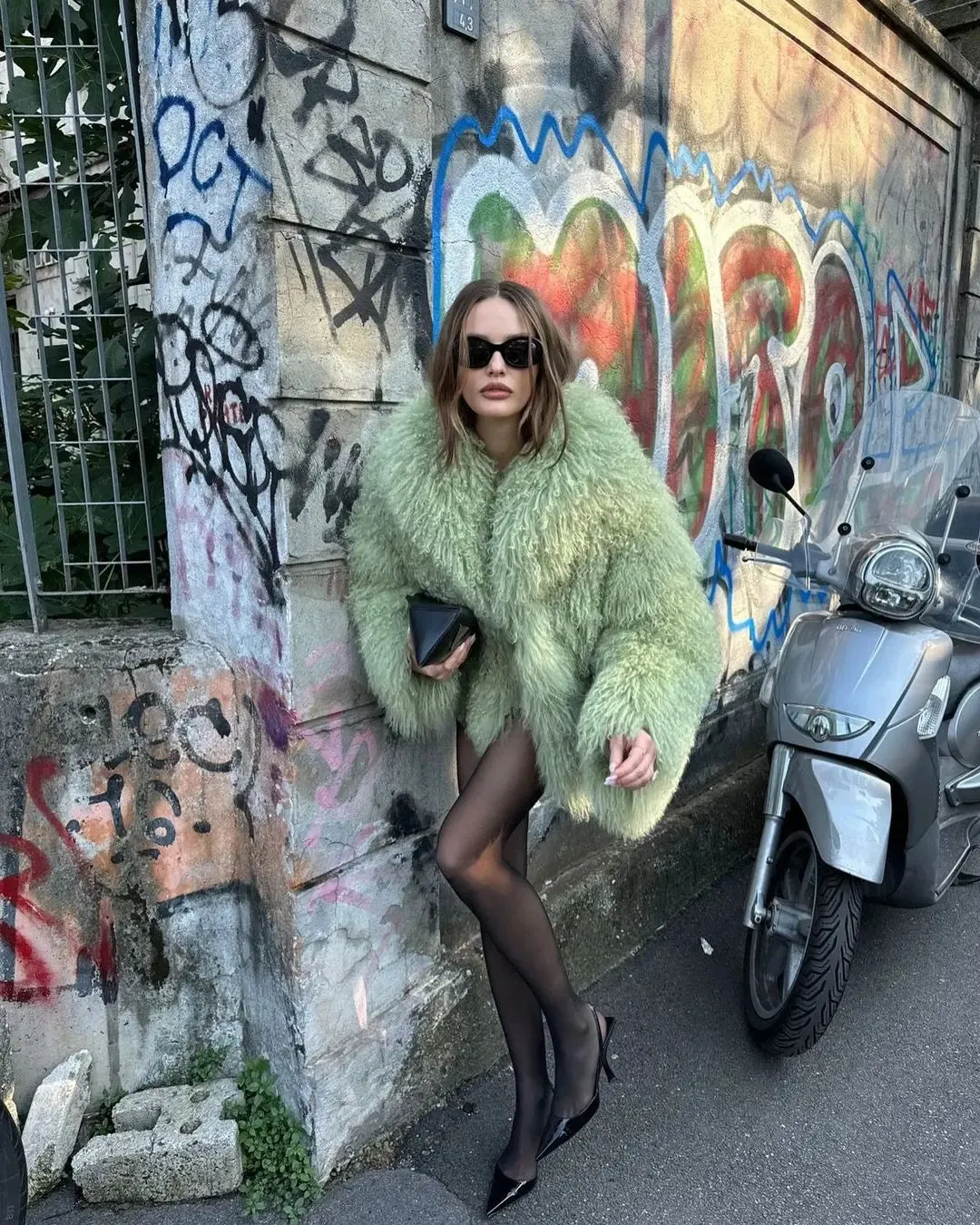 Flytonn-Green Thicken Warm Furry Women Jacket Casual Faux Long Sleeve Lady Short Jackets 2024 Autumn Winter Fashion Street Female Coat