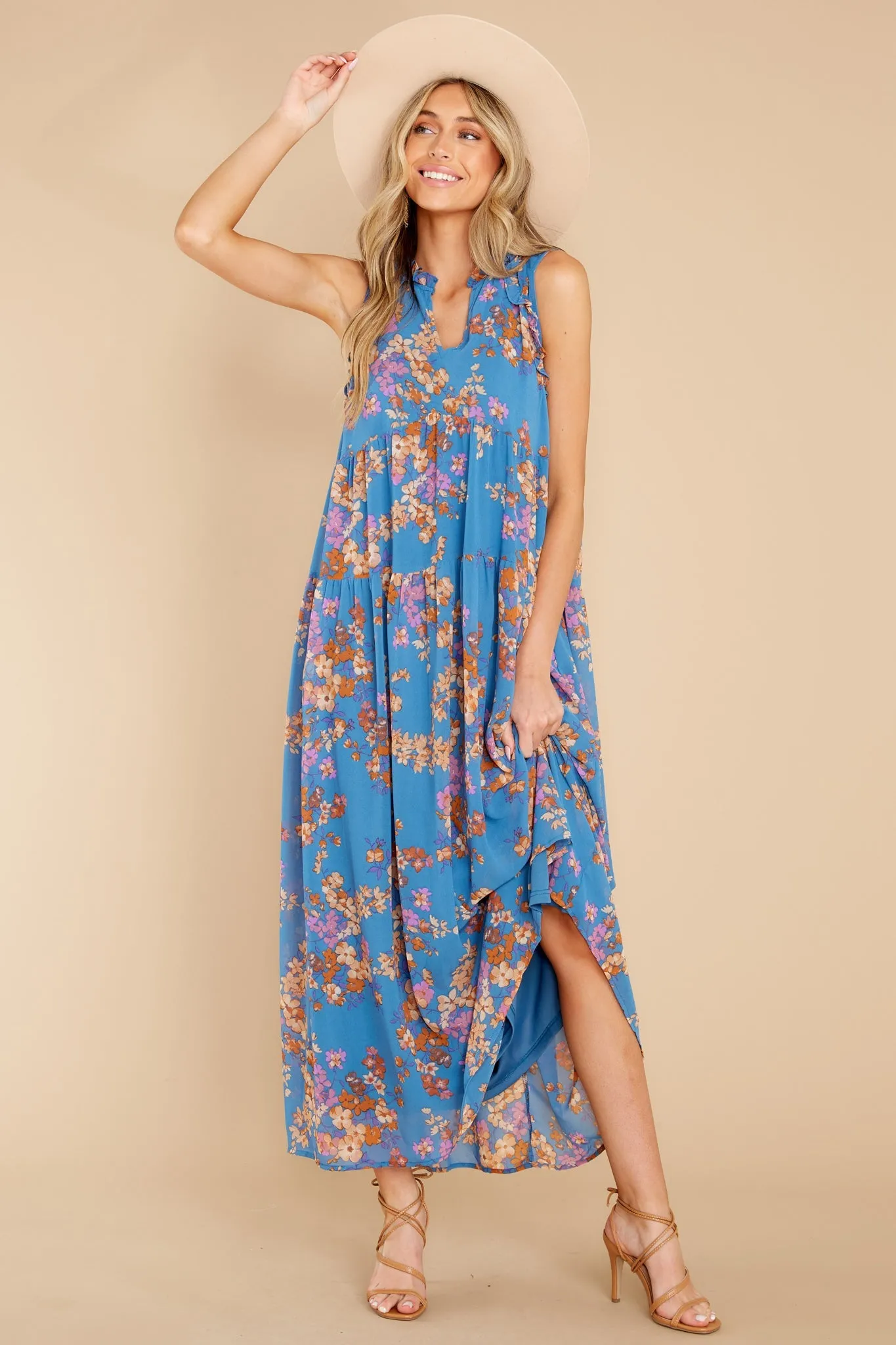 Free Agent Blue Multi Floral Print Maxi Dress