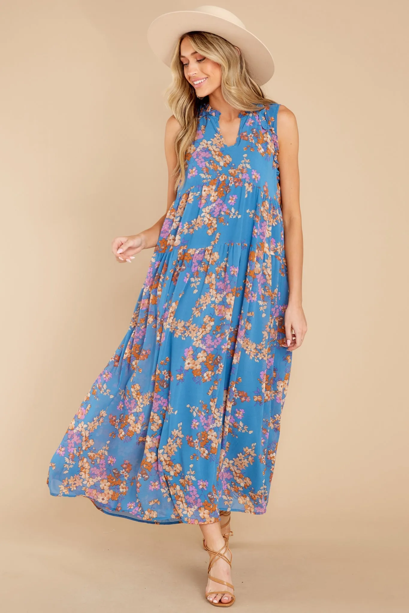 Free Agent Blue Multi Floral Print Maxi Dress