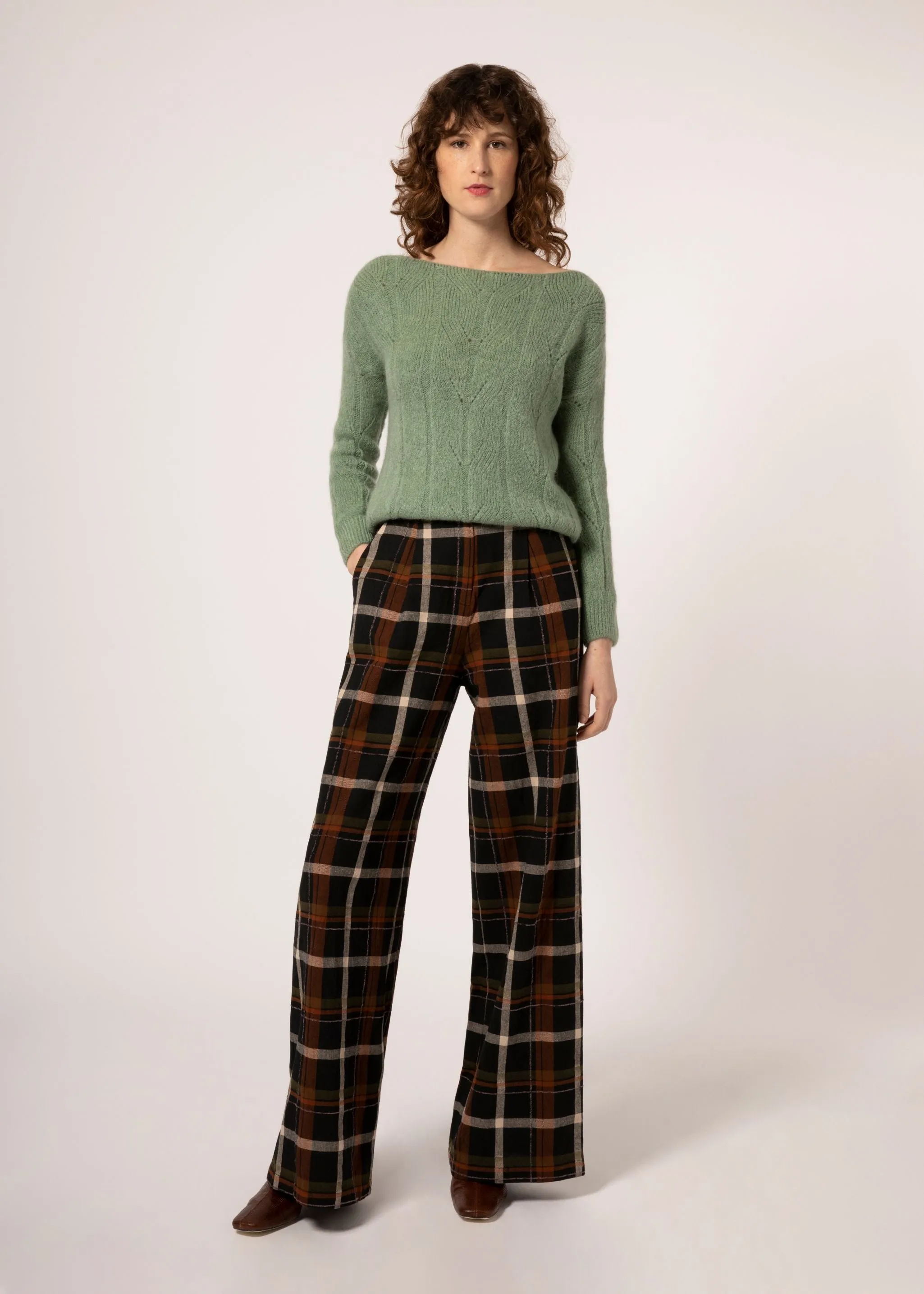 FRNCH Philo Woven Black Plaid Pants