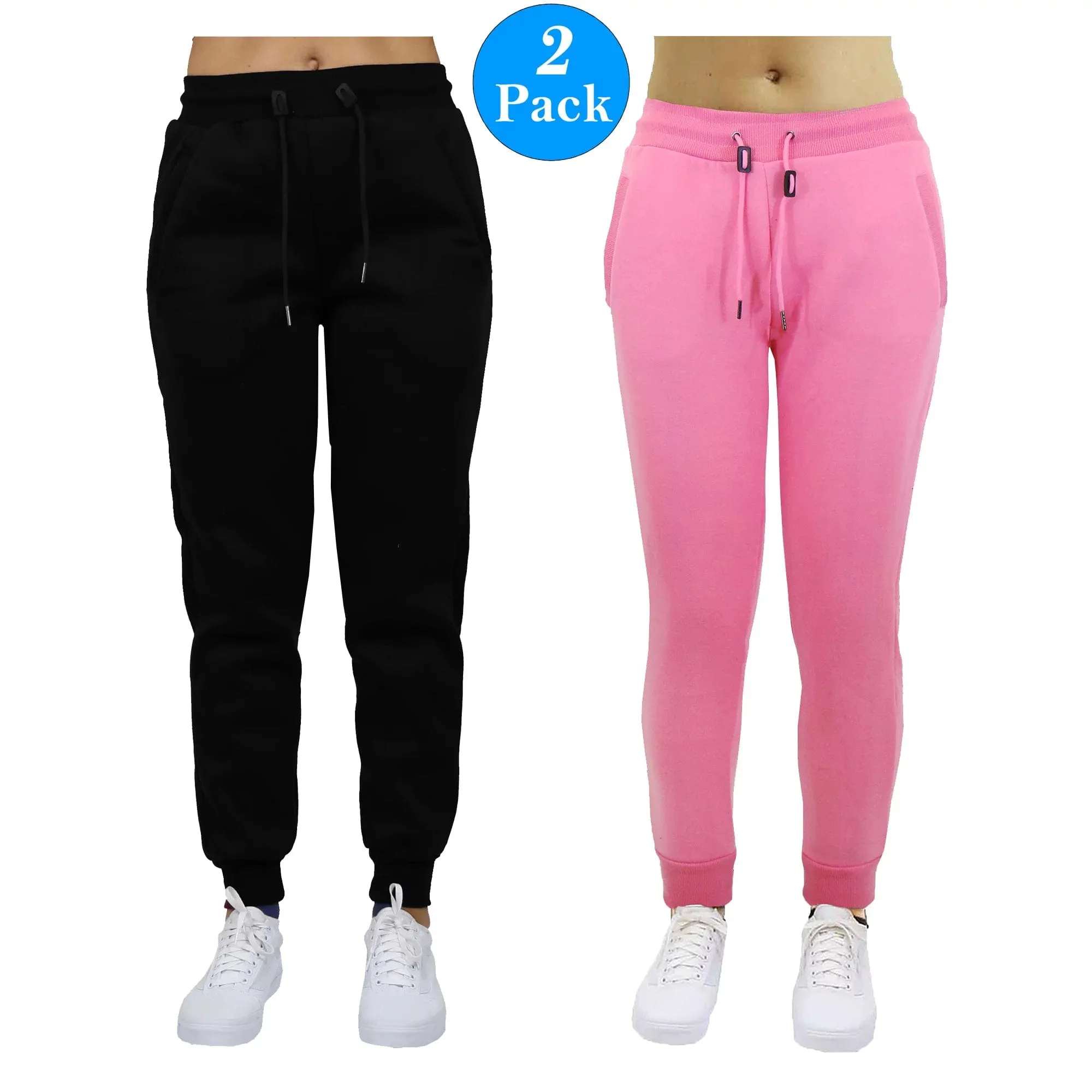 GBH Women's Slim Fit Fleece Jogger Sweatpants with Zipper Pockets 2-Pack