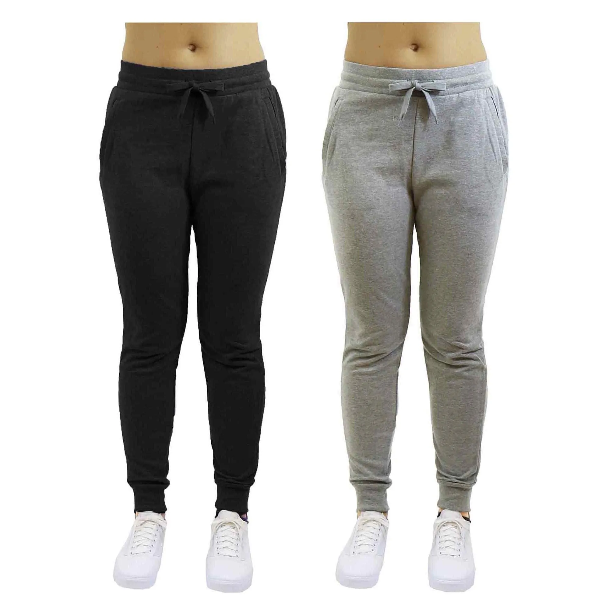 GBH Women's Slim Fit Fleece Jogger Sweatpants with Zipper Pockets 2-Pack