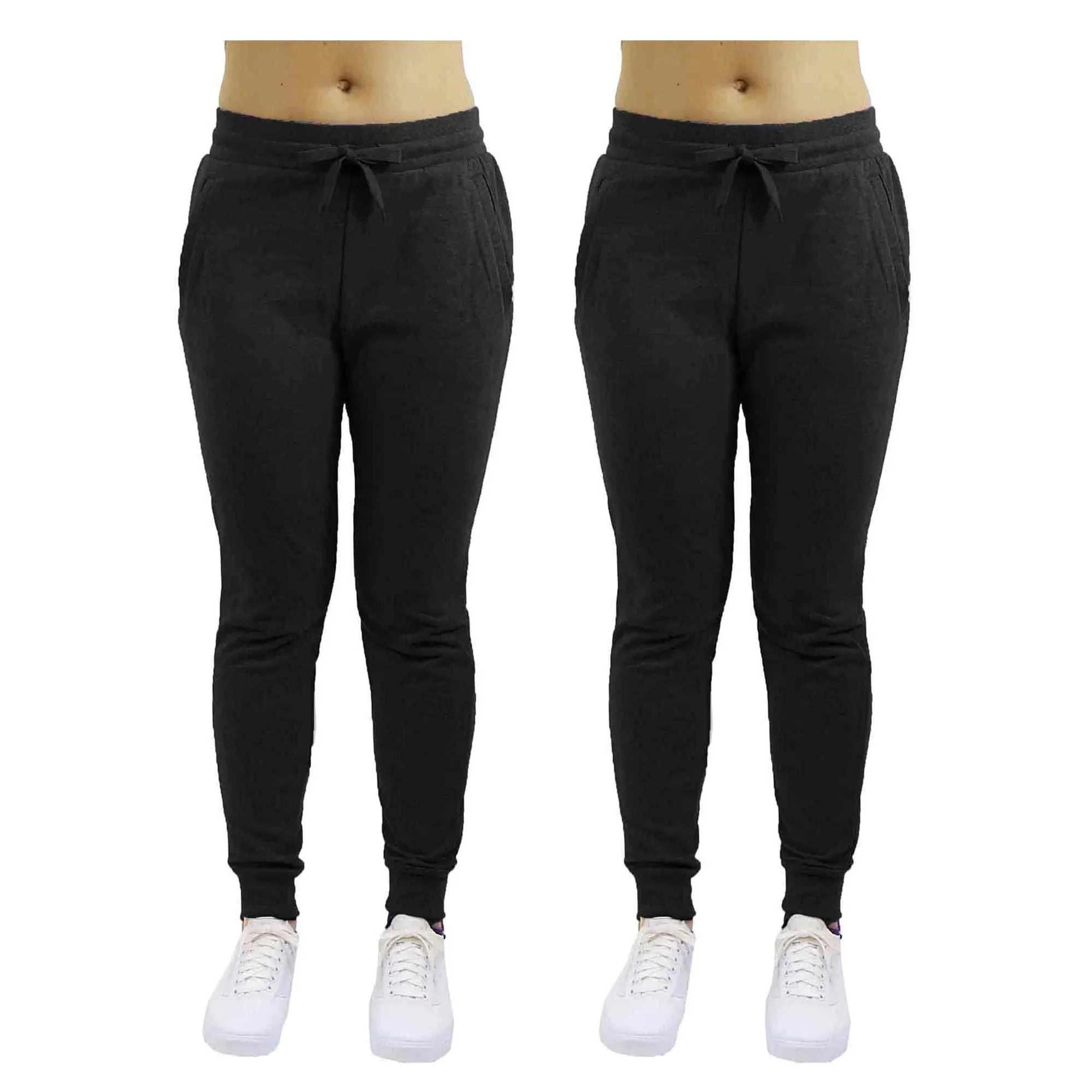 GBH Women's Slim Fit Fleece Jogger Sweatpants with Zipper Pockets 2-Pack