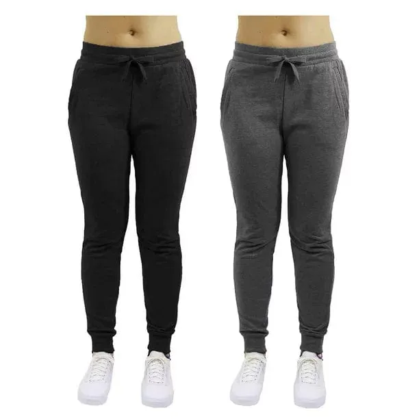 GBH Women's Slim Fit Fleece Jogger Sweatpants with Zipper Pockets 2-Pack